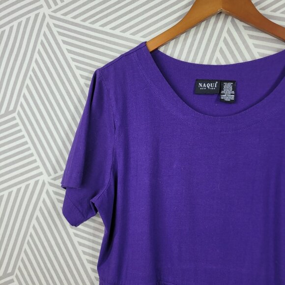 Vintage Shirt Dress Size Large Maxi Long Modest Purple Pockets Pleated Skirt - Picture 3 of 6